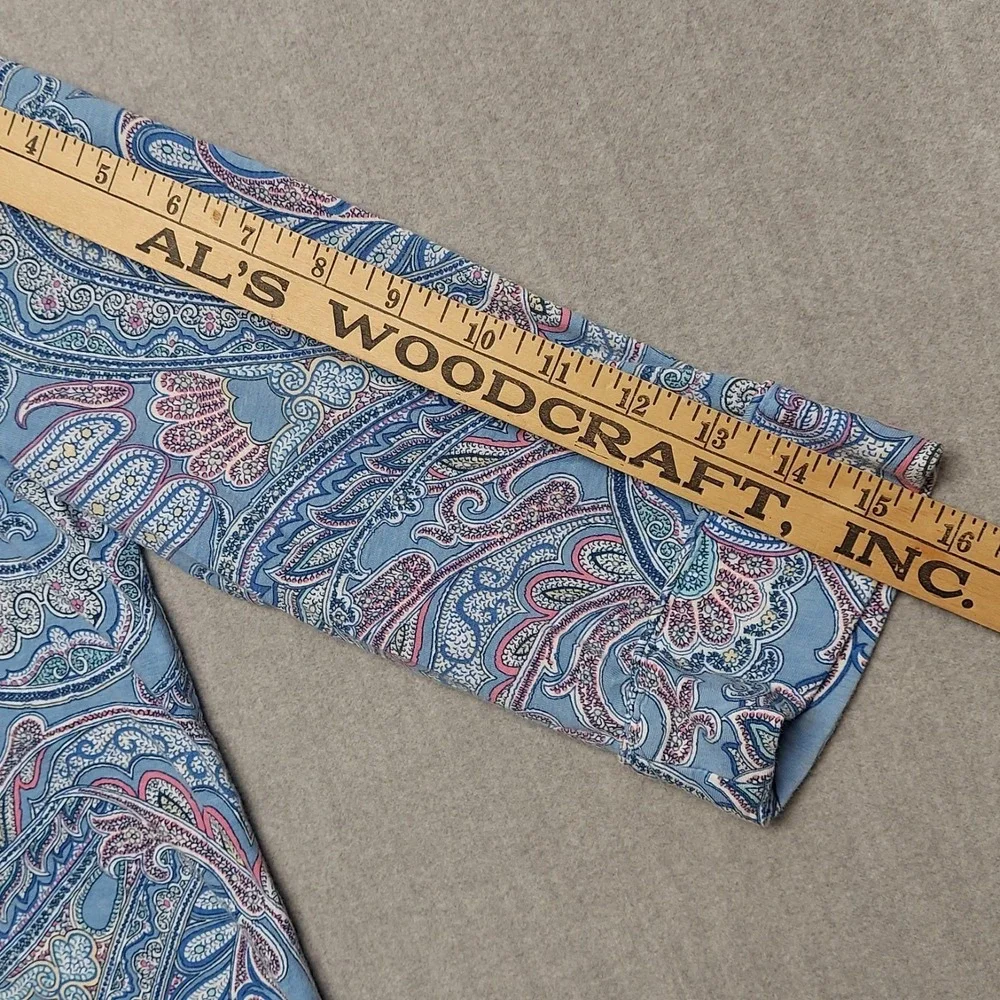 Lauren Ralph Lauren Women PM Blue Paisley‎ Pajama Top Button Classic Sleepwear